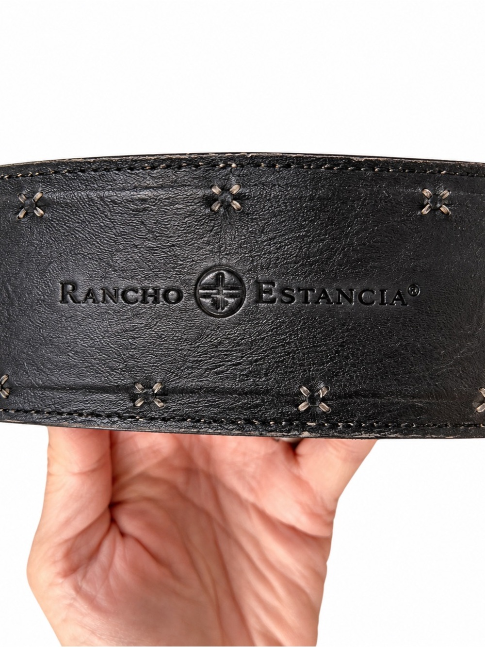 Rancho Estancia Wide Studded Belt Croc-Embossed Leather Buckle - Picture 4 of 6
